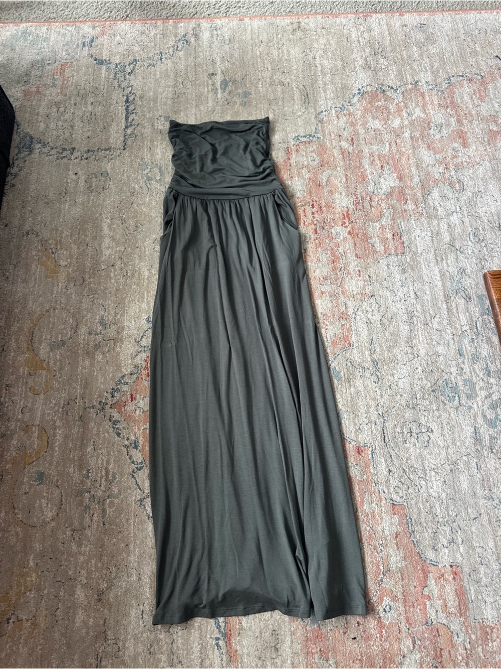 Strapless Maxi Dress in Dark Gray/Olive